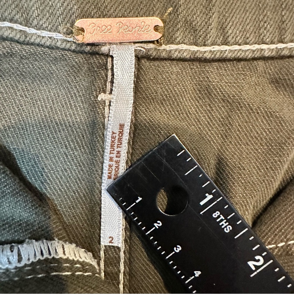 Free People Army Olive Green Paperbag Waist Belt Tie Boho Mini Skirt Pockets - Picture 11 of 11